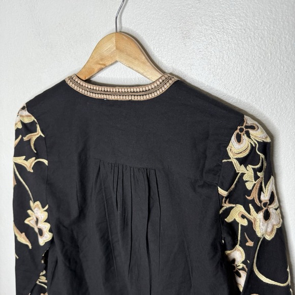 Calypso St Barth Embroidered Balloon Long Sleeve Black Top Women's Small Boho‎ - Picture 8 of 11